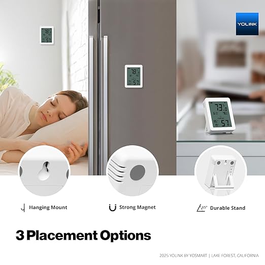 YoLink Indoor Thermometer Hygrometer YS8023 with LCD Comfort Display, Magnetic Mount for Kitchen Use, Max/Min Tracking, LoRa, 5-Year Battery, Alexa/IFTTT – Hub Required