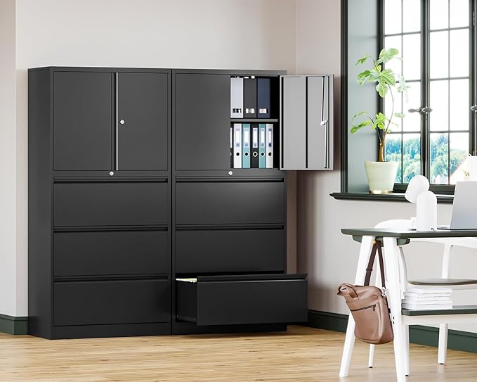 Letaya 3 Drawer Metal Storage Cabinets for Home Office,File Cabinet with Lock and 2 Adjust Shelves-Hang Filing Legal/Letter/A4/F4 Size（Black