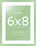 Homeforia Sage Green 6x8 Picture Frame, High End Metal 6 x 8 Frames with Mat 5 x 7 for Photo, 6by8 Desk Frame Matted to 5x7 inch Art, 6 by 8 Wall or Tabletop Frames, Tempered Glass, Wall Kit, Set of 1
