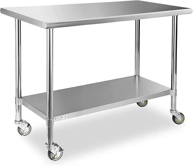 STABLEINK Stainless Steel Table with Wheels 24 x 60 Inches 5ft, NSF Commercial Prep & Workbench with Adjustable Undershelf and Casters, for Commercial Kitchen, Restaurant, Hotel,Laundry and Garage