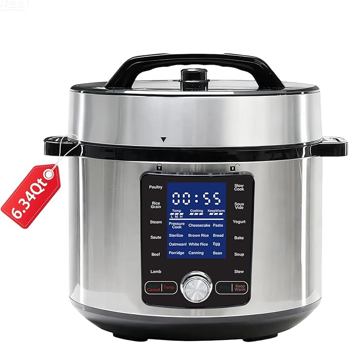 OLIXIS Electric Pressure Cooker 6.34Quart, 24 Functions in 1, Stainless Steel Pressure Cooker for Canning, Slowcook, Yogurt, Steam, Rice Grain, Soup, Bean, Poultry, Beef, Bake, Stew, Porridge