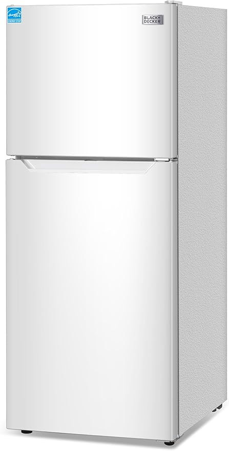 BLACK+DECKER 12.1 Cu. Ft. Top Mount Refrigerator with Freezer, 2 Door Refrigerator with Top Freezer and Adjustable Temperature Control, For Homes and Apartments, ENERGY STAR, BR1210HW, White