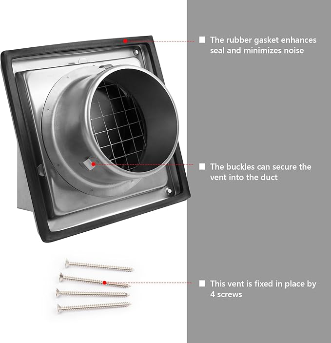 6 Inch Dryer Vent Cover Outside Stainless Steel Wall Vent with Removable Cover and Bird Screen Mesh