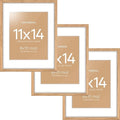 Homeforia 11x14 Picture Frame Wood, High End Natural Oak 11x14 Light Wooden Poster Frames with Mat 8x10, 11 x 14 Frames Matted to 8 x 10 Photo, 14x11 Hanging Frames, Tempered Glass, Wall Kit, Set of 3