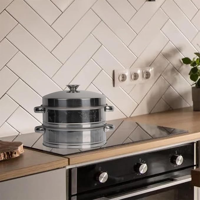 Sosoport 2-tier Stainless Steel Cooking Steamer with Cover Thickened Food Steamer for Home Kitchen Multi-functional Dumpling and Bun Small Commercial Size for Breakfast and Dim Sum