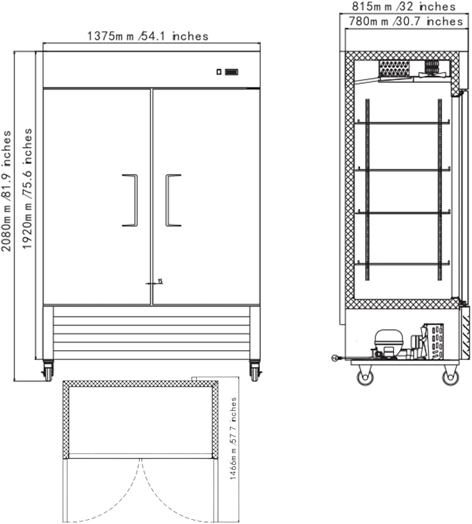 54” Reach-in Commercial Refrigerator with 2 Solid Doors, 49 cu.ft Stainless Steel Merchandiser Upright Freezerless Refrigerator for Restaurant, Bar, Shop, Residential Beverages and Drinks