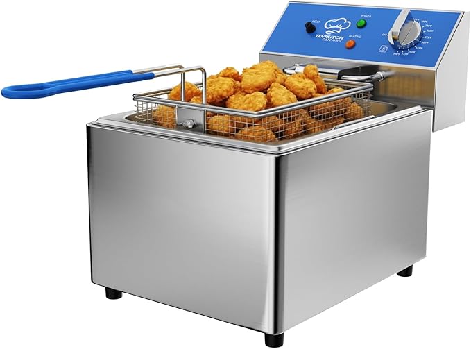 8L Professional Electric Fryer, 1800 W Commercial Electric Fryer Made of Stainless Steel with Basket, Temperature Control 80-200 °C, Fast Heating for Restaurant and Home