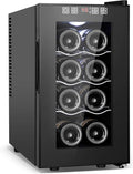 Tylza 8 Bottles Wine Fridge, Wine Cellar with Low-E Tempered Glass Door, LED Touchscreen, Lock, Frost Free, No Vibration, Wine Cooler Refrigerator for Red, White, Champagne or Sparkling Wine, Black