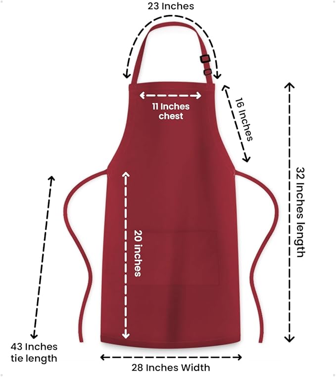 Adjustable Bib Apron 100% Polyester Kitchen Aprons Waterdrop Resistant Aprons with Adjustable Strap, Pockets & Long Ties