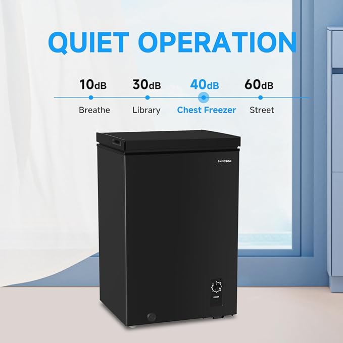 BANGSON 3.5 Cu.Ft Chest Freezer, Compact Deep Freezer with Removable Basket, Adjustable Thermostat, Energy-Saving, Quiet Mini Freezer for Home/Dorm/Apartment/Garage,Black