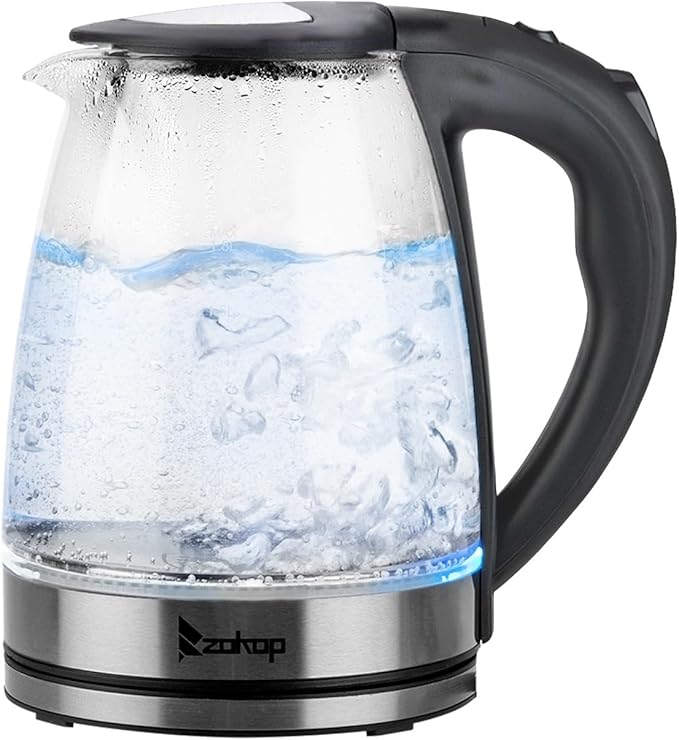 Electric Kettle, 1.8L Glass Teapot with Removable Tea Infuser - No Plastic Contact, 7-Color LED Light & Mesh Filter, 1200W Fast Boiling for Tea, Coffee, Hot Cereal (110V, Black)