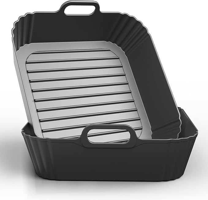 9-Inch Large Square Silicone Air Fryer Liners for Ninja AF141 AF181 AF142 Cosori 6QT, 2 Pack Silicone Pot Baking Accessories for Chefman, Instant, Cuisinart, Reusable Tray Insert 5–8QT