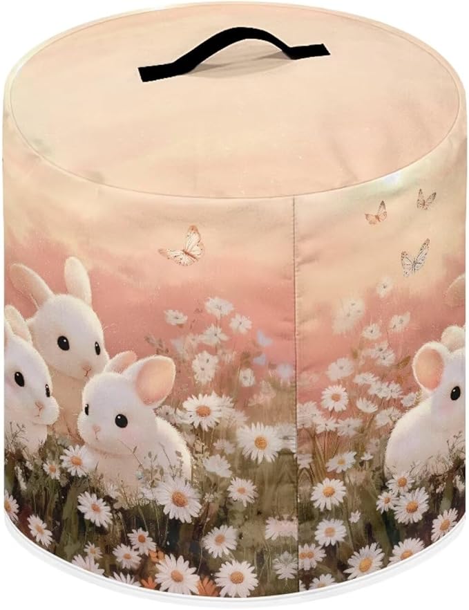 Xoenoiee Rabbit Butterfly Daisy Print Kitchen Appliance Dust Cover with Pockets, Electric Pressure Cooker Cover Compatible with Crock Pot for Easter Decor, Rice Cooker Covers, for 8 Qt