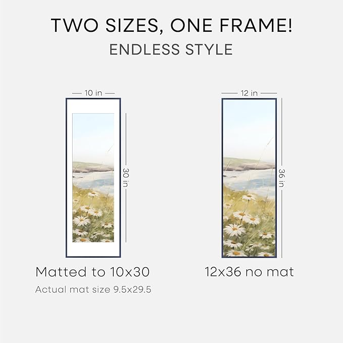 Homeforia 12x36 Navy Blue Picture Frame, High End Metal 12by36 Poster Frames with Mat 10x30 Photo, 12 x 36 Navy Blue Frames Matted to 10 x 30, 36x12 Panoramic Frame, Tempered Glass, Wall Kit, Set of 1