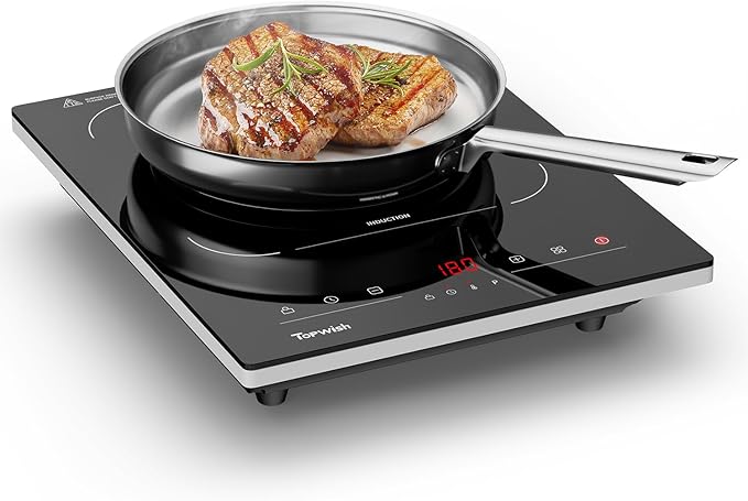 Portable Induction Cooktop, Hot Plate Countertop Burner with 10 Temp Levels, Timer, Auto-Shut-Off, Touch Panel, LED Display, Auto Pot Detection, Child Safety Lock