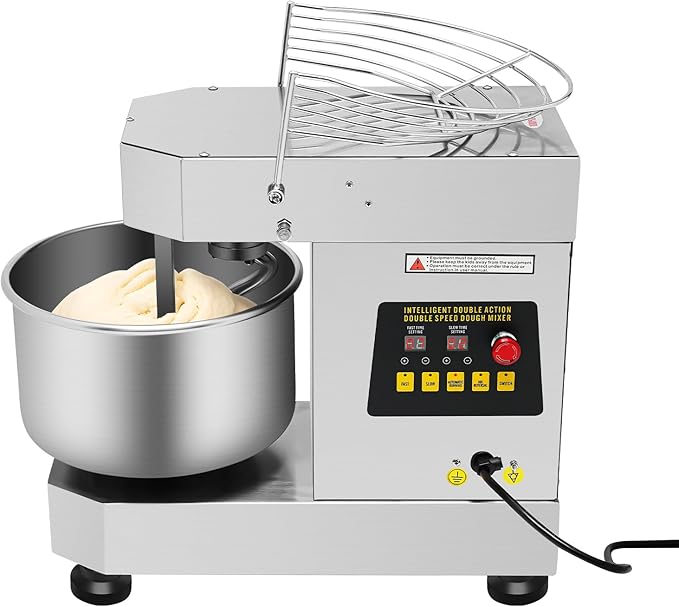 10L/2.6Gal Commercial Food Mixer,750W 110V Rotating Dough Kneading Machine,Electric Dough Mixer Equipment w/Stainless Steel Bowl & Security Shield,Speed Adjustable