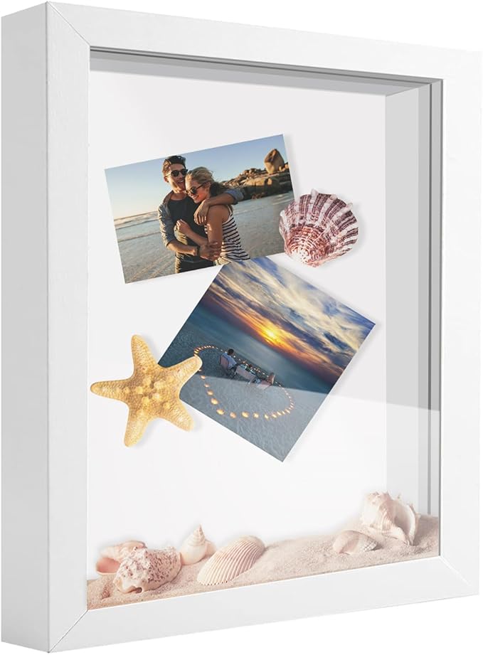 11x14 Shadow Box Frame Display Case, Wood with Plexiglass, Display Case Box for Memorabilia, Medal, Crafts,Tickets and Photos, Picture Frame for Wall and Tabletop (White, 11x14)