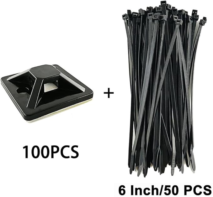 HS Cable Tie Mounts Self Adhesive with Screw Hole Zip Wire Tie Mounting Base Holder (100 Pack) Squares 1x1 Inch,Black