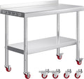 Jocisland 24" x 48" Stainless Steel Table for Prep & Work with Backsplash and Wheels, Adjustable Under Shelf & Safe Design for Restaurant, Home and Outdoor