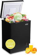 3.5 Cu.Ft Freestanding Chest Freezer with a Removable Basket, 7 Gears Temperature Control (-18F to -46F), Deep Freezer for House, Garage, Kitchen, Basement, Shop, Black