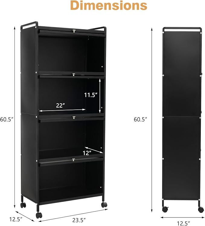 Giantex 5-Tier Kitchen Storage Cabinet, Mobile Microwave Stand with Flip-up PC Doors, Freestanding Kitchen Bakers Rack with 4 Rolling Casters, for Dining Room, Living Room and Study, Black