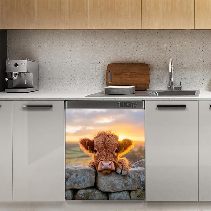 Funny Alpine Cow Dishwasher Magnet Cover Front Dishwasher Cover Decor Reusable Magnetic Door Cover Panel Decal Home Appliances Stickers Kitchen Refrigerator Fridge 23"x26"