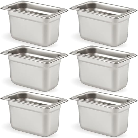 CURTA 6 Pack Anti-Jam Hotel Pans, 1/9 Size 4 Inch Deep, NSF Commercial 18/8 Stainless Steel Chafing Steam Table Pan, Catering Storage Metal Food Pan
