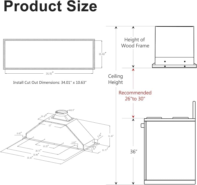 HisoHu Insert Range Hood 36 Inch, 900 CFM with Ducted Convertible Ductless (Kit Included), 4 Speed Gesture Sensing&Touch Control Panel, Stainless Steel Kitchen Vent (36 Inch)