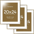 Homeforia Picture Bronze Frame 20x24, High End Metal 20x24 Brass Poster Frames with Mat 16x20 for Photo, 20 x 24 Frame Matted to 16 x 20 Print, 24x20 Hanging Frames, Tempered Glass, Wall Kit, Set of 3
