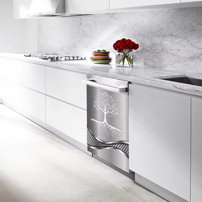 Imitation Stainless Steel Design Tree Painting Dishwasher Magnetic Cover Sticker Refrigerator Door Panel Fridge Appliance Magnet Decal Sheet Kitchen Decor 23x17 inch