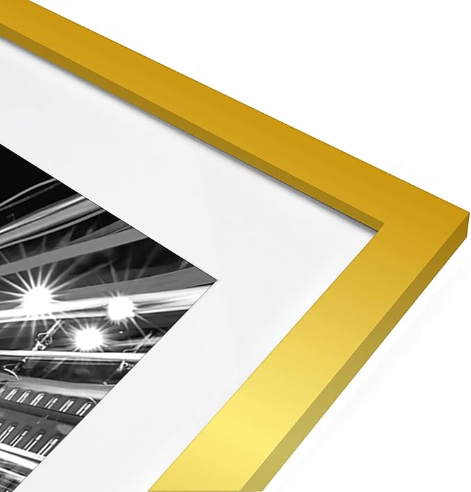 Americanflat 11x14 Picture Frame with Polished Crystal-Clear Glass - Use as 8x10 Frame with Mat or Display 11x14 Photo Without Mat - Signature Collection - Picture Frames for Wall Display - Gold