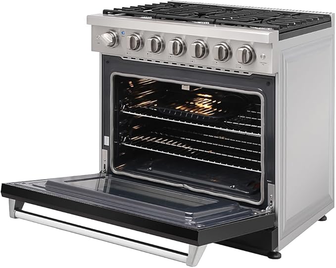 KOSTCH 36 inch Professional Freestanding Pro-Style Natural Gas Range or Liquid Propane Gas Range with 6 Burners, 6.0 cu.ft. Oven Capacity, in Stainless Steel - KOS-36RG03M (Black)