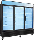 Glass Door Merchandiser Freezer 70 Cu.ft Swing Door Commercial Reach-In Display Freezers with LED Top Panel Upright Freeze Storage (3 Door)