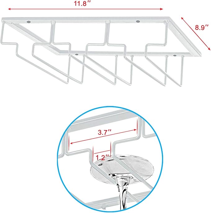 MOCOUM Wine Glass Rack, 3 Rows, White, Under Cabinet, Stemware Hanger, 1 Pack