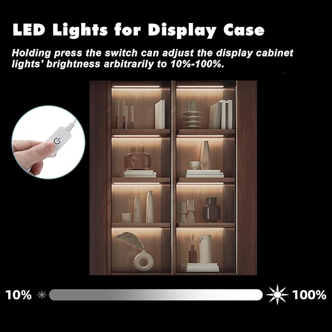 Natural White 4 Pack Dimmable Shelf Lighting with Memory Function, 12 inch 4000K Bookshelf Lighting, LED Lights for Display Case/Pantry/Closet/Safe