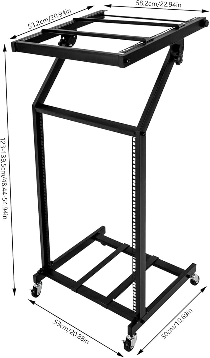 9U/12U/16U DJ Mixer Stand Adjustable Rack, Rack Mount Mixer Case Stand Studio Equipment Cart Stage Amp DJ Rolling (16U)