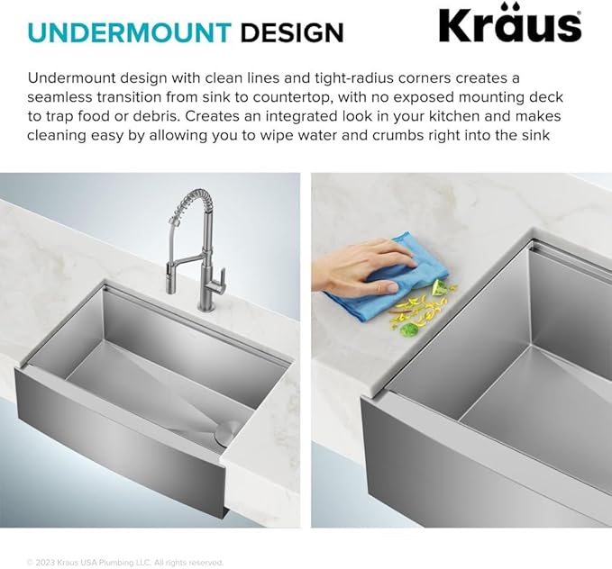 Kraus Kore 33-Inch Farmhouse Workstation with In Sink Dish Drying Rack, Stainless Steel Kitchen Sink, KWF410-33