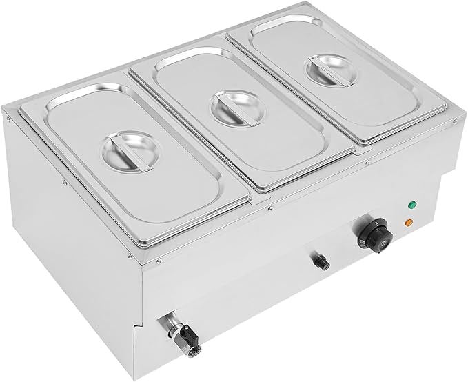 3-Pan Countertop Food Warmer Electric Steam Table for Buffet Commercial Stainless Steel Buffet Warmer Steam with 3 Stainless Steel Covers 110V 850W 7L Large Capacity