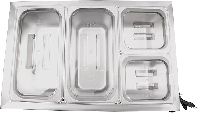 DYNAMI 110V Commercial Buffet Food Warmer,Large Capacity 4 Pan(1.5Gal*2+0.7Gal*2) Stainless Steel Electric Countertop Steam Table with Intelligent Thermostat Design,for Parties Buffet Catering