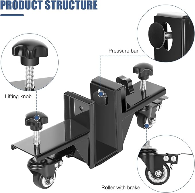 Industrial Black Alloy Steel Door Installation Tool, 4-Caster Wheels, 500 Pound Load Capacity, Adjusts 1.2" to 2.1" Thick Doors