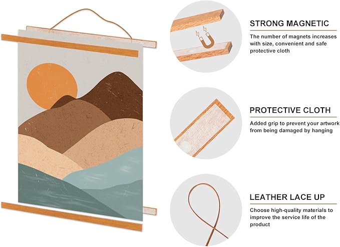 40x27 40x30 40x20 Poster Frame, Magnetic Light Wood Wooden Frame Hanger for Photo Picutre Canvas Artwork Art Print Wall Hanging (1 Pack, 40", Teak Color)