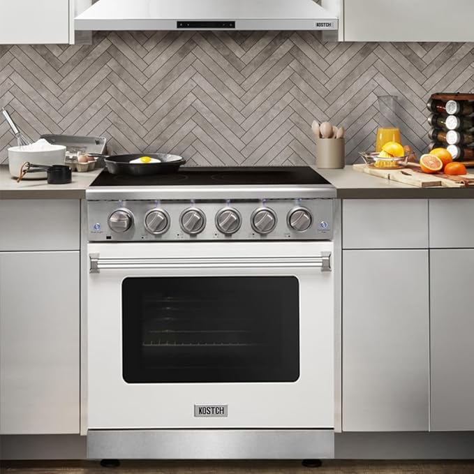 KOSTCH 36 inch Professional Electric Range with 5 Heating Elements Cooktop, 6.0 Cu. Ft. Convection Oven Capacity,Electric Stove Smooth Glass Top, in Stainless Steel KOS-36RE06H (White)