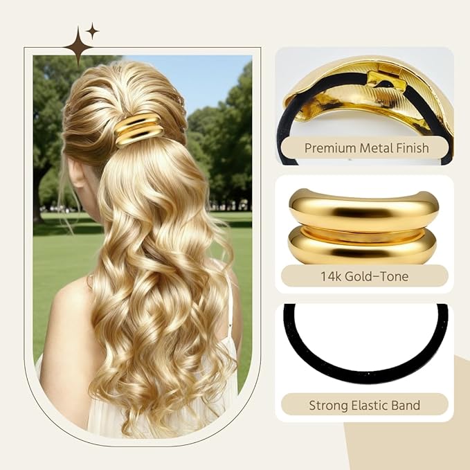 6Pcs Gold Hair Ties - 3 Styles Gold Hair Accessories for Women & Girls, Elegant Chic Metal Hair Cuff Non-Damage Ponytail Cuffs Holders for Thick Hair