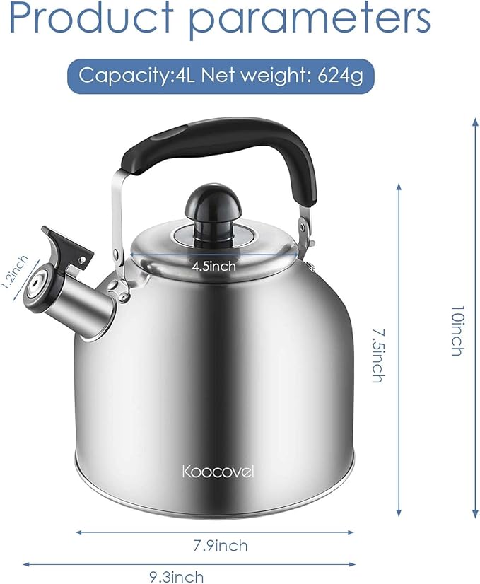 Whistling Tea Kettle for Stove Top,304 Stainless Steel Tea Kettles,4L/4.2QT Tea Kettles for Kitchen,Camping,Traveling,Portable,Fast to Boil