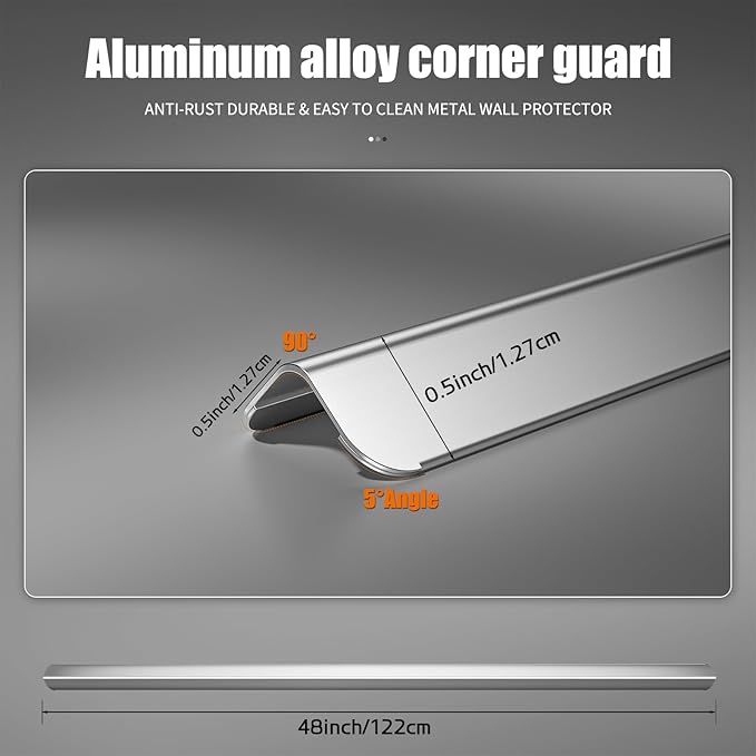 0.5x0.5x48 Inches 304 Stainless Steel Wall Corner Guards (5-Pack) Heavy Duty Rounded Corner Protector, Smooth Folded Edge Design for Wall Protection Stainless Steel Slab