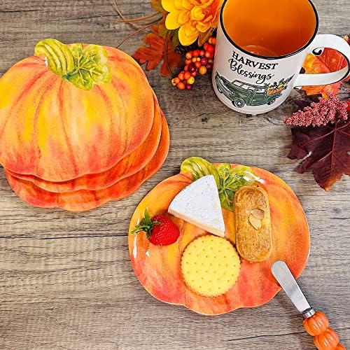 UP Pumpkin-Shaped Melamine Plates - Fall Harvest Theme, BPA-Free, Dishwasher Safe, for Appetizers, Dessert, Snacks, and Thanksgiving, Orange, 7.875 x 7 Inch, Set of 4