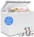 Smad Chest Freezer 10 Cu. Ft. Large Deep Freezer with Lock and 3 Removable Baskets, 4 wheels, Adjustable Thermostat, Low Noise, Garage Ready for Home, Kitchen, White