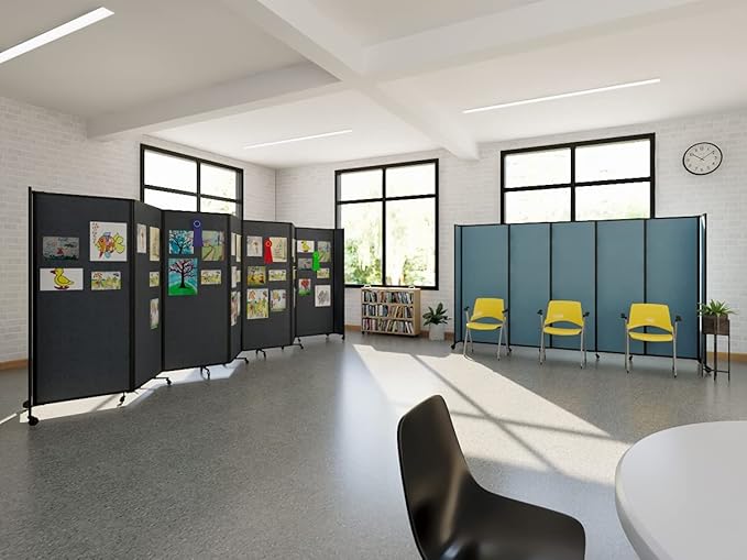 Versare Straightwall Sliding Portable Wall Partition | Freestanding Office Dividers | Locking Wheels | Temporary Room Separator | 7'2'' Wide x 4' Tall Black Fabric Panels