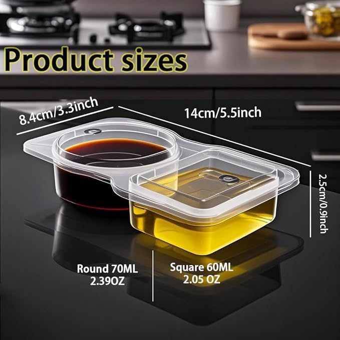 20 Pack Reusable Snack Containers with Lids, Double Compartment Snack Containers for kids & Adults -2 Compartment Condiment Containers, Dishwasher & Microwave Safe, for Portion Control, Meal Prep