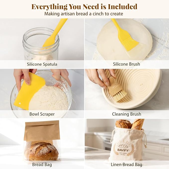 Sourdough Starter Kit, 9" Round & 10" Oval Banneton Bread Proofing Baskets Set with Jar, Sourdough Bread Baking Supplies Bread Making Tools, Sourdough Kit Gifts for Bakers Women